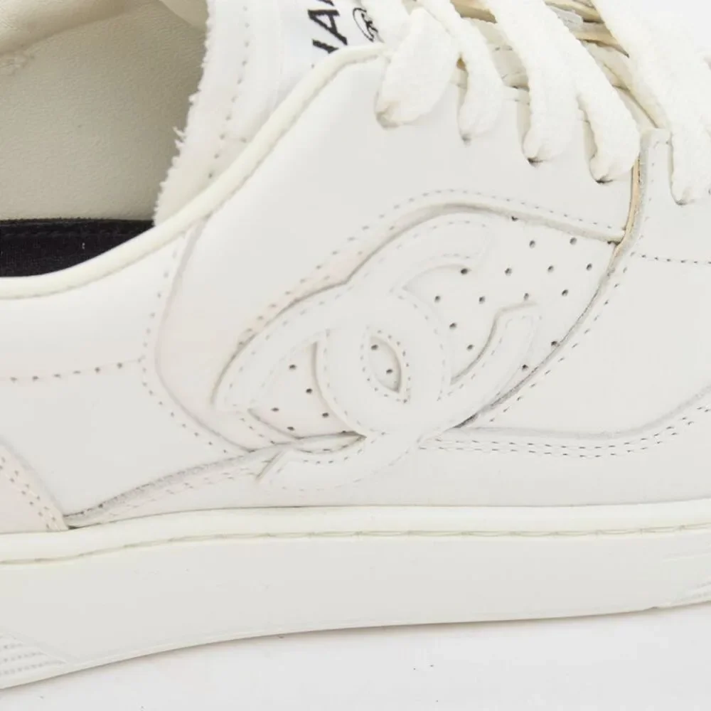 Chanel 2023 White Perforated Leather CC Logo Sneakers